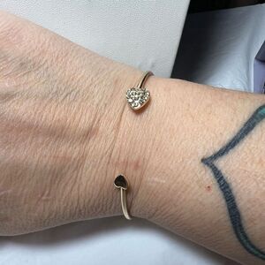 Gold Tone and Crystal Heart Dainty‎ Cuff Bracelet